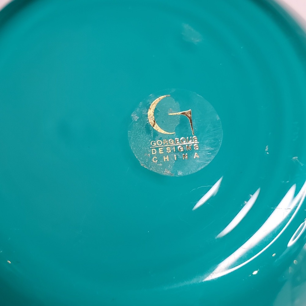 Gorgeous Design China 4" Ruffled Edge Glass Bowl Vase Turquoise & White Inside - Picture 9 of 10